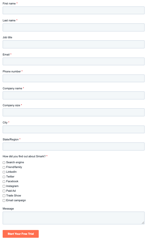 an example of a form that has too many fields and might be intimidating for prospects to fill out